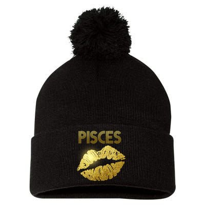 Limited Edition Pisces Zodiac Birthday Golden Lips Pom Pom 12in Knit Beanie