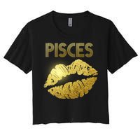 Limited Edition Pisces Zodiac Birthday Golden Lips Women's Crop Top Tee