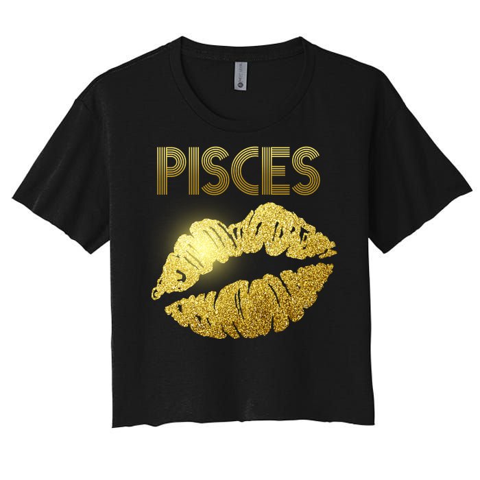 Limited Edition Pisces Zodiac Birthday Golden Lips Women's Crop Top Tee