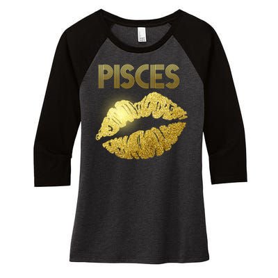 Limited Edition Pisces Zodiac Birthday Golden Lips Women's Tri-Blend 3/4-Sleeve Raglan Shirt