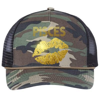 Limited Edition Pisces Zodiac Birthday Golden Lips Retro Rope Trucker Hat Cap