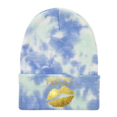 Limited Edition Pisces Zodiac Birthday Golden Lips Tie Dye 12in Knit Beanie