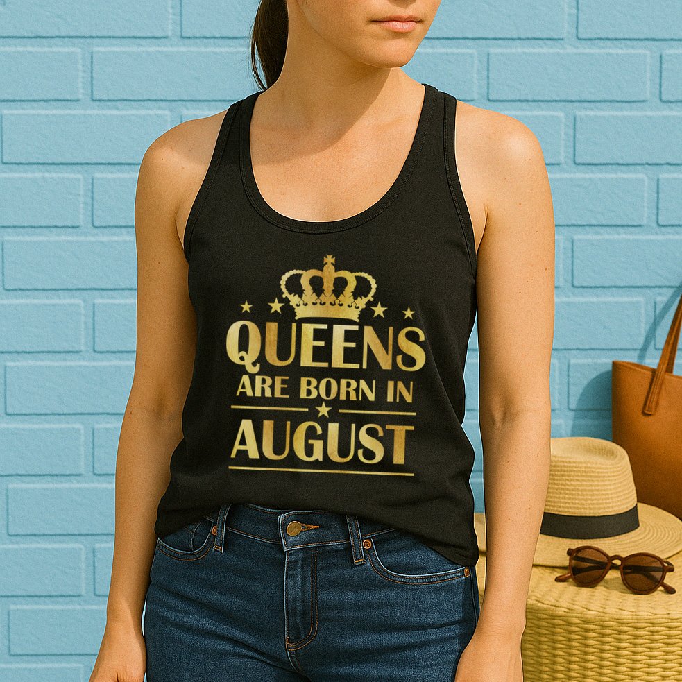 Limited Edition Queens Are Born In August Gold Print Womens Tank Top