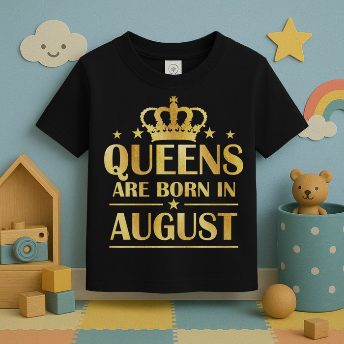 Limited Edition Queens Are Born In August Gold Print Toddler T-Shirt