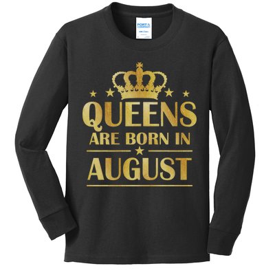 Limited Edition Queens Are Born In August Gold Print Kids Long Sleeve Shirt