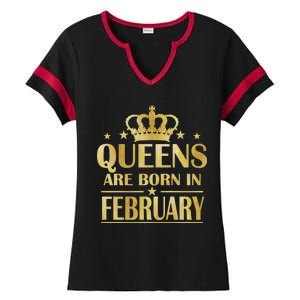 Limited Edition Queens Are Born In February Gold Print Ladies Halftime Notch Neck Tee