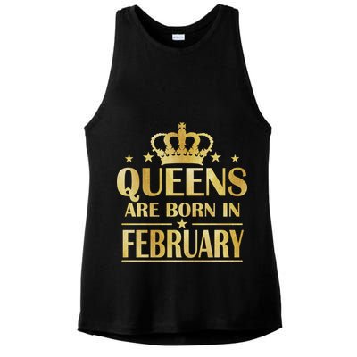 Limited Edition Queens Are Born In February Gold Print Ladies PosiCharge Tri-Blend Wicking Tank