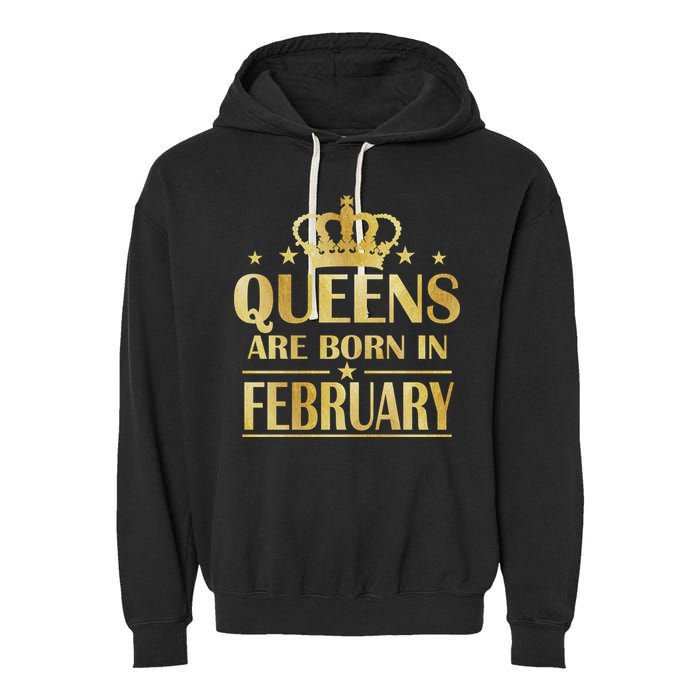 Limited Edition Queens Are Born In February Gold Print Garment-Dyed Fleece Hoodie