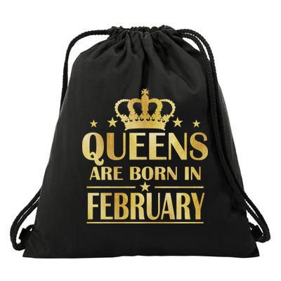 Limited Edition Queens Are Born In February Gold Print Drawstring Bag