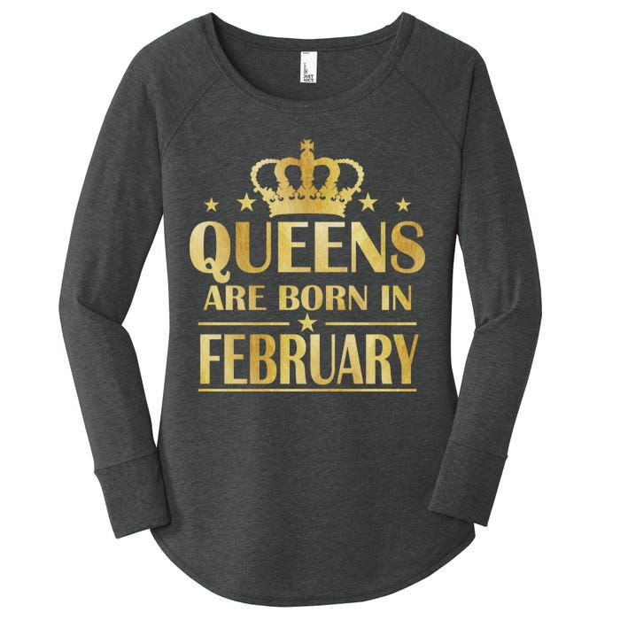 Limited Edition Queens Are Born In February Gold Print Women's Perfect Tri Tunic Long Sleeve Shirt