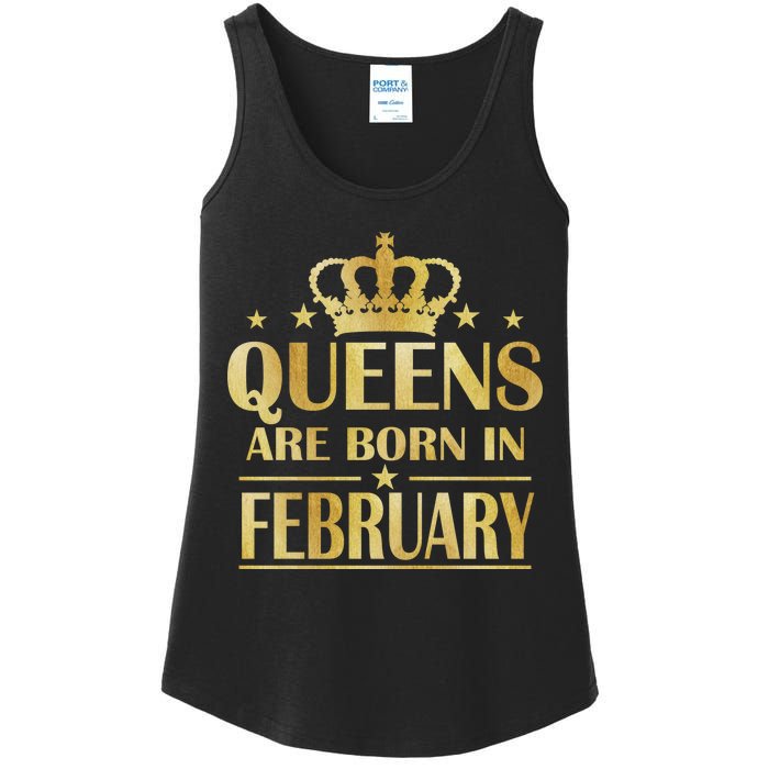 Limited Edition Queens Are Born In February Gold Print Ladies Essential Tank