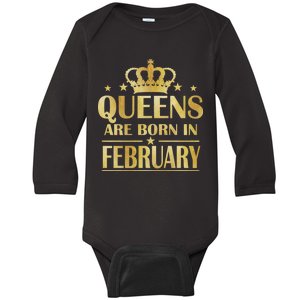 Limited Edition Queens Are Born In February Gold Print Baby Long Sleeve Bodysuit