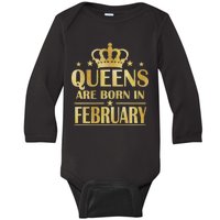 Limited Edition Queens Are Born In February Gold Print Baby Long Sleeve Bodysuit