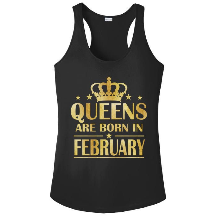 Limited Edition Queens Are Born In February Gold Print Ladies PosiCharge Competitor Racerback Tank