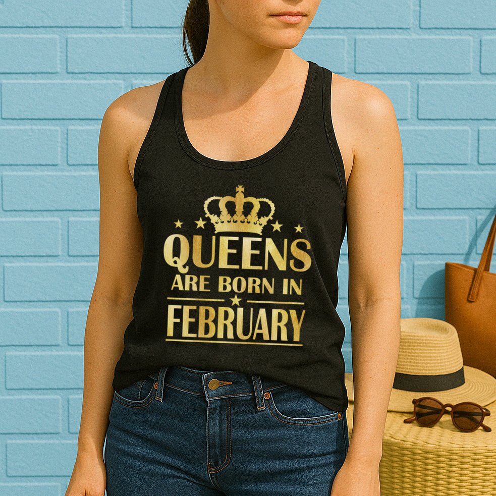 Limited Edition Queens Are Born In February Gold Print Womens Tank Top
