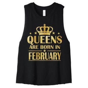 Limited Edition Queens Are Born In February Gold Print Women's Racerback Cropped Tank