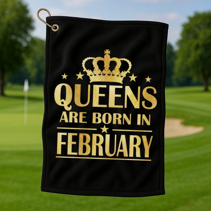 Limited Edition Queens Are Born In February Gold Print Golf Towel