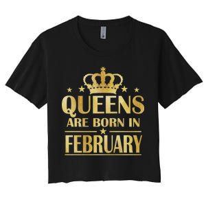 Limited Edition Queens Are Born In February Gold Print Women's Crop Top Tee