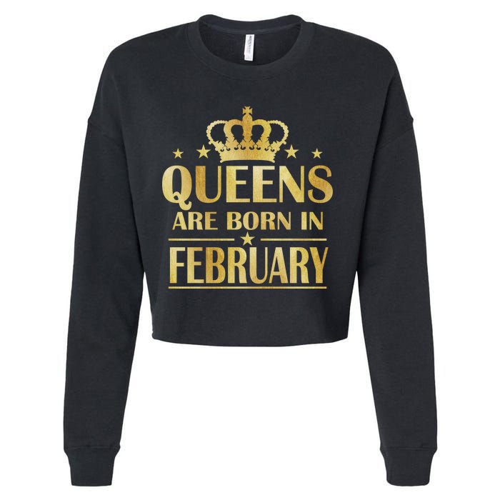 Limited Edition Queens Are Born In February Gold Print Cropped Pullover Crew