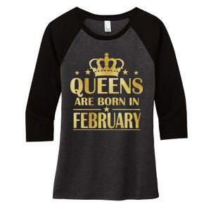 Limited Edition Queens Are Born In February Gold Print Women's Tri-Blend 3/4-Sleeve Raglan Shirt