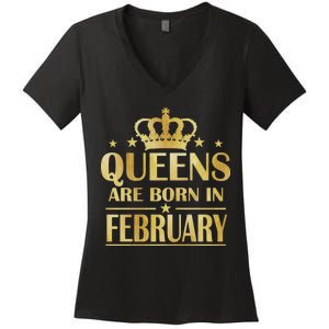 Limited Edition Queens Are Born In February Gold Print Women's V-Neck T-Shirt