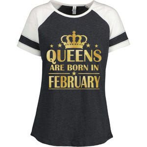 Limited Edition Queens Are Born In February Gold Print Enza Ladies Jersey Colorblock Tee