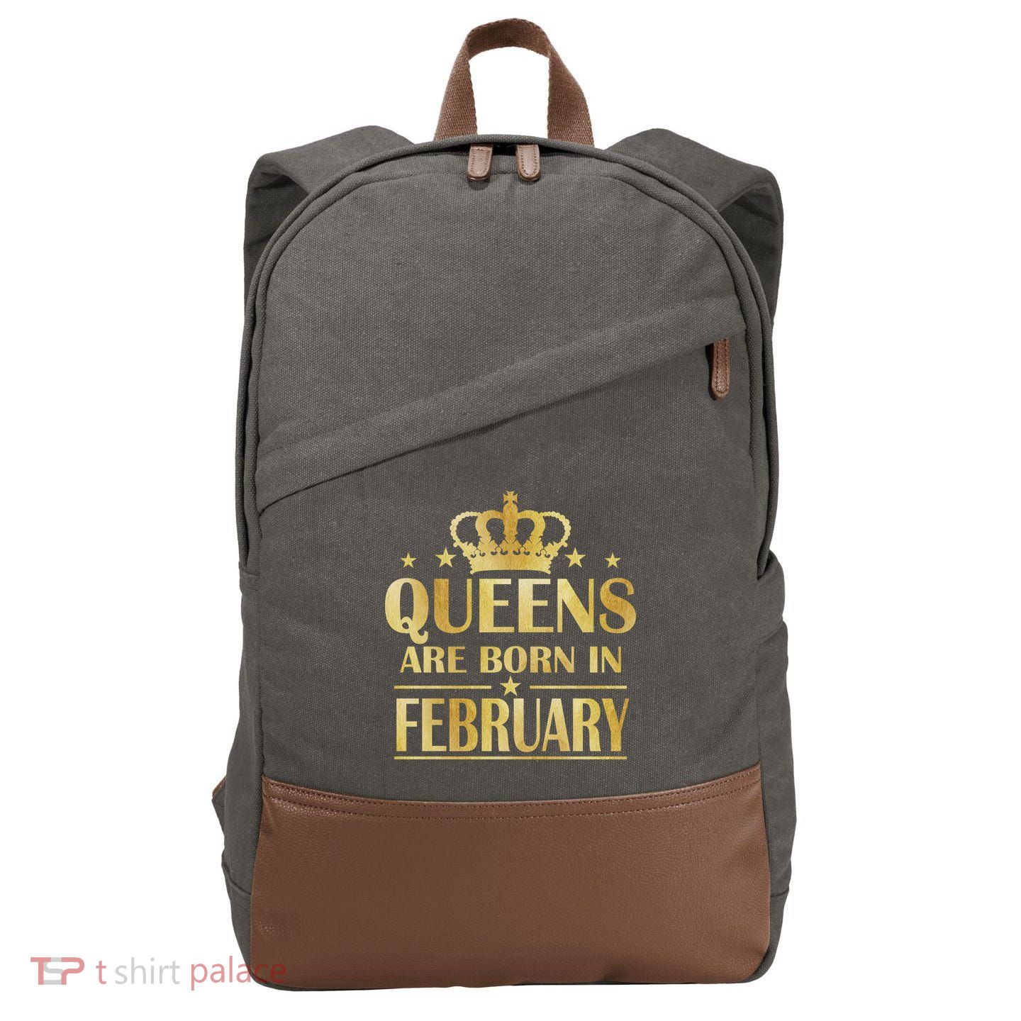 Limited Edition Queens Are Born In February Gold Print Cotton Canvas Backpack