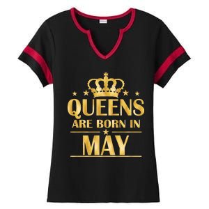 Limited Edition Queens Are Born In May Gold Print Ladies Halftime Notch Neck Tee