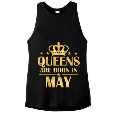 Limited Edition Queens Are Born In May Gold Print Ladies PosiCharge Tri-Blend Wicking Tank