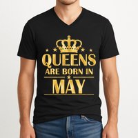 Limited Edition Queens Are Born In May Gold Print V-Neck T-Shirt