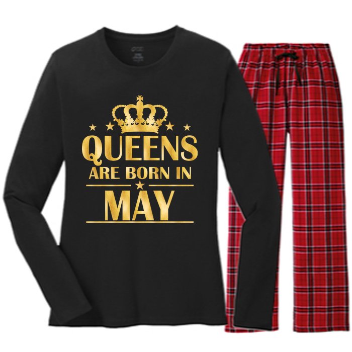 Limited Edition Queens Are Born In May Gold Print Women's Long Sleeve Flannel Pajama Set 