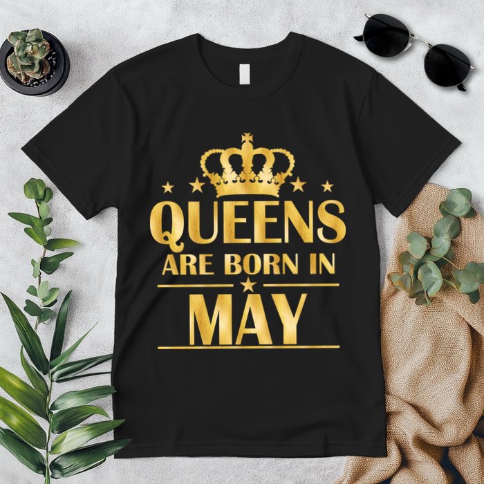 Limited Edition Queens Are Born In May Gold Print Premium T-Shirt