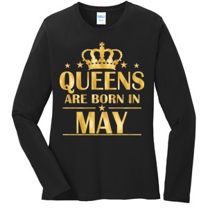 Limited Edition Queens Are Born In May Gold Print Ladies Long Sleeve Shirt