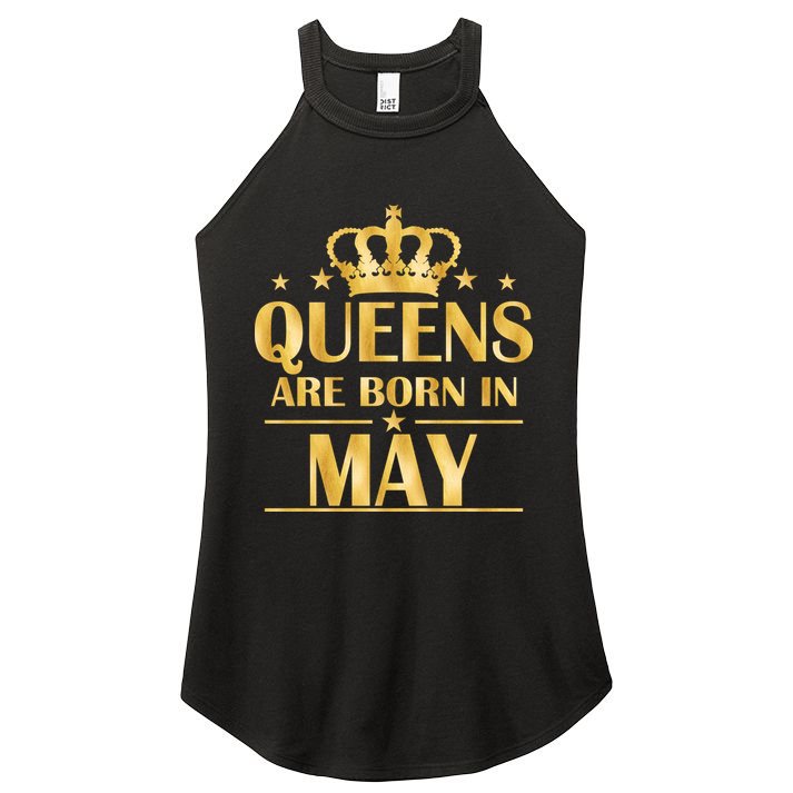 Limited Edition Queens Are Born In May Gold Print Women's Perfect Tri Rocker Tank