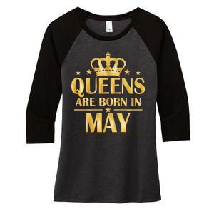 Limited Edition Queens Are Born In May Gold Print Women's Tri-Blend 3/4-Sleeve Raglan Shirt