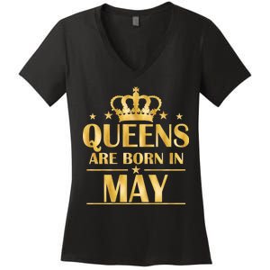 Limited Edition Queens Are Born In May Gold Print Women's V-Neck T-Shirt