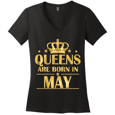 Limited Edition Queens Are Born In May Gold Print Women's V-Neck T-Shirt