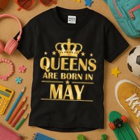 Limited Edition Queens Are Born In May Gold Print Kids T-Shirt
