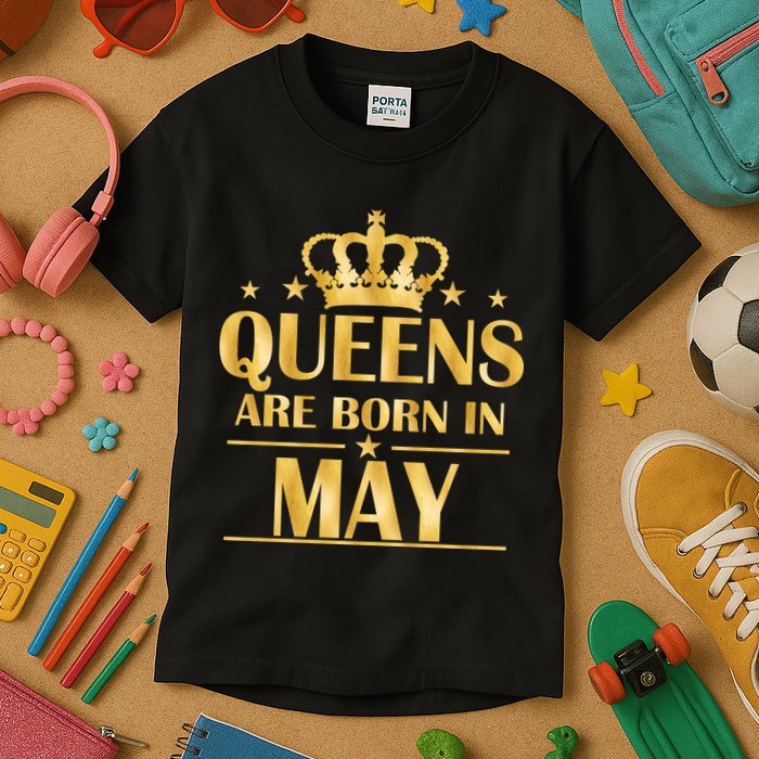 Limited Edition Queens Are Born In May Gold Print Kids T-Shirt