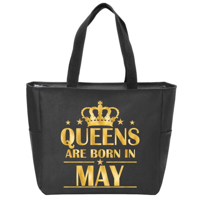 Limited Edition Queens Are Born In May Gold Print Zip Tote Bag