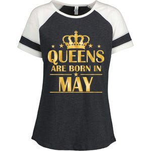 Limited Edition Queens Are Born In May Gold Print Enza Ladies Jersey Colorblock Tee