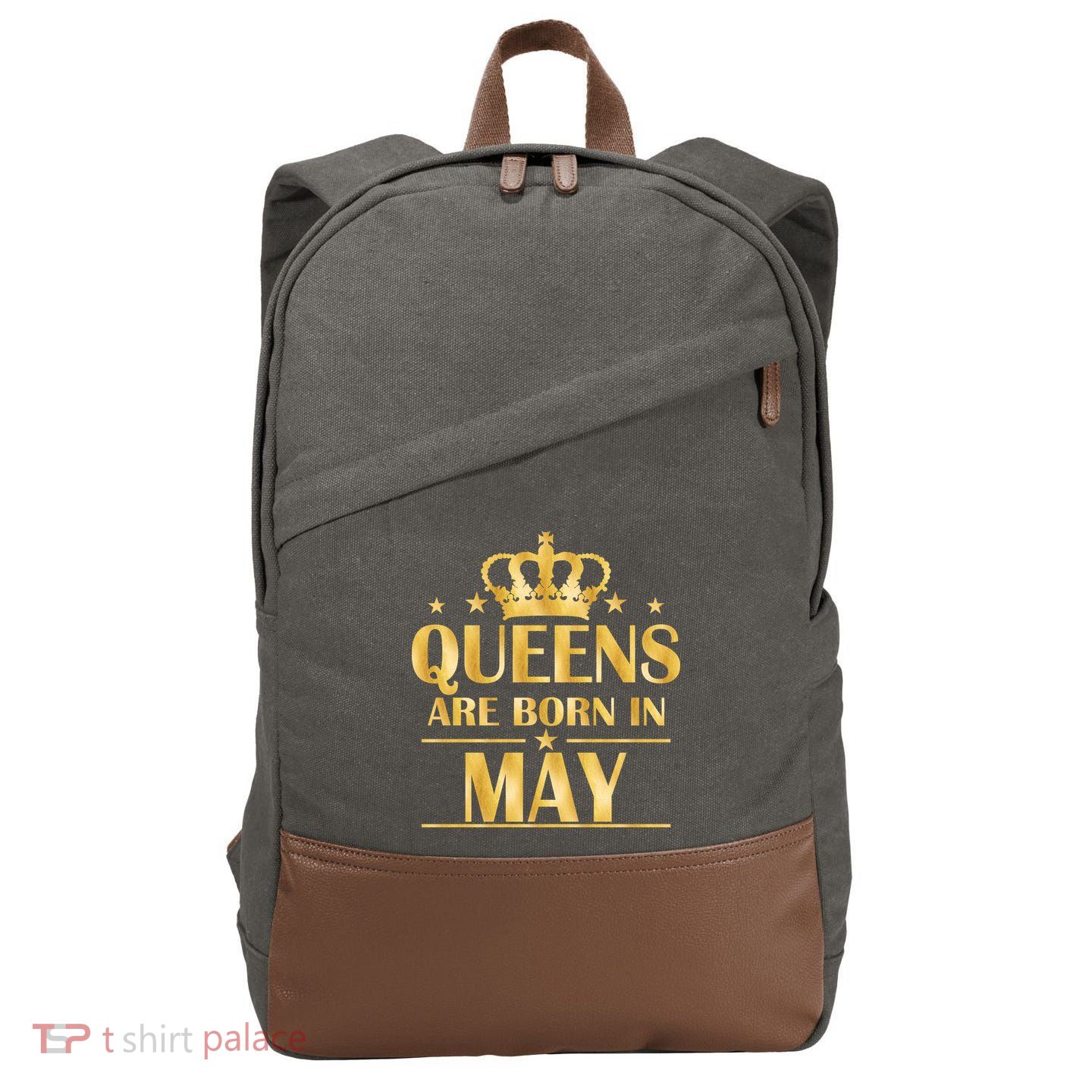 Limited Edition Queens Are Born In May Gold Print Cotton Canvas Backpack