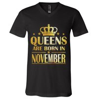 Limited Edition Queens Are Born In November Print V-Neck T-Shirt