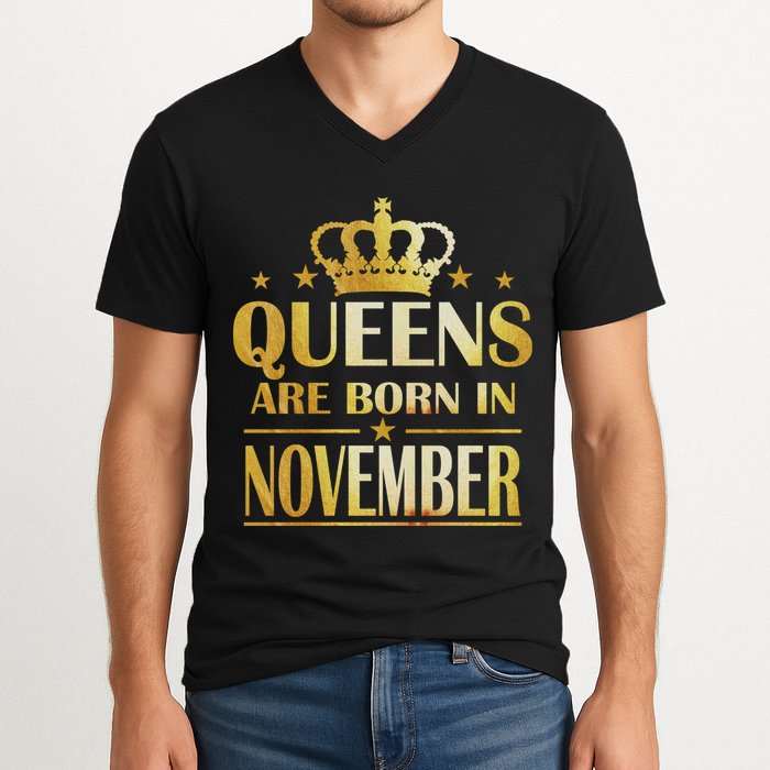 Limited Edition Queens Are Born In November Print V-Neck T-Shirt