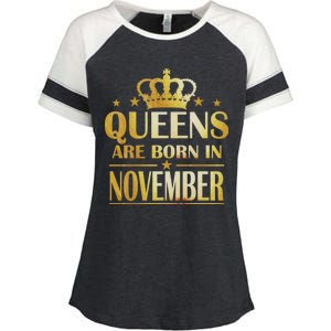 Limited Edition Queens Are Born In November Print Enza Ladies Jersey Colorblock Tee