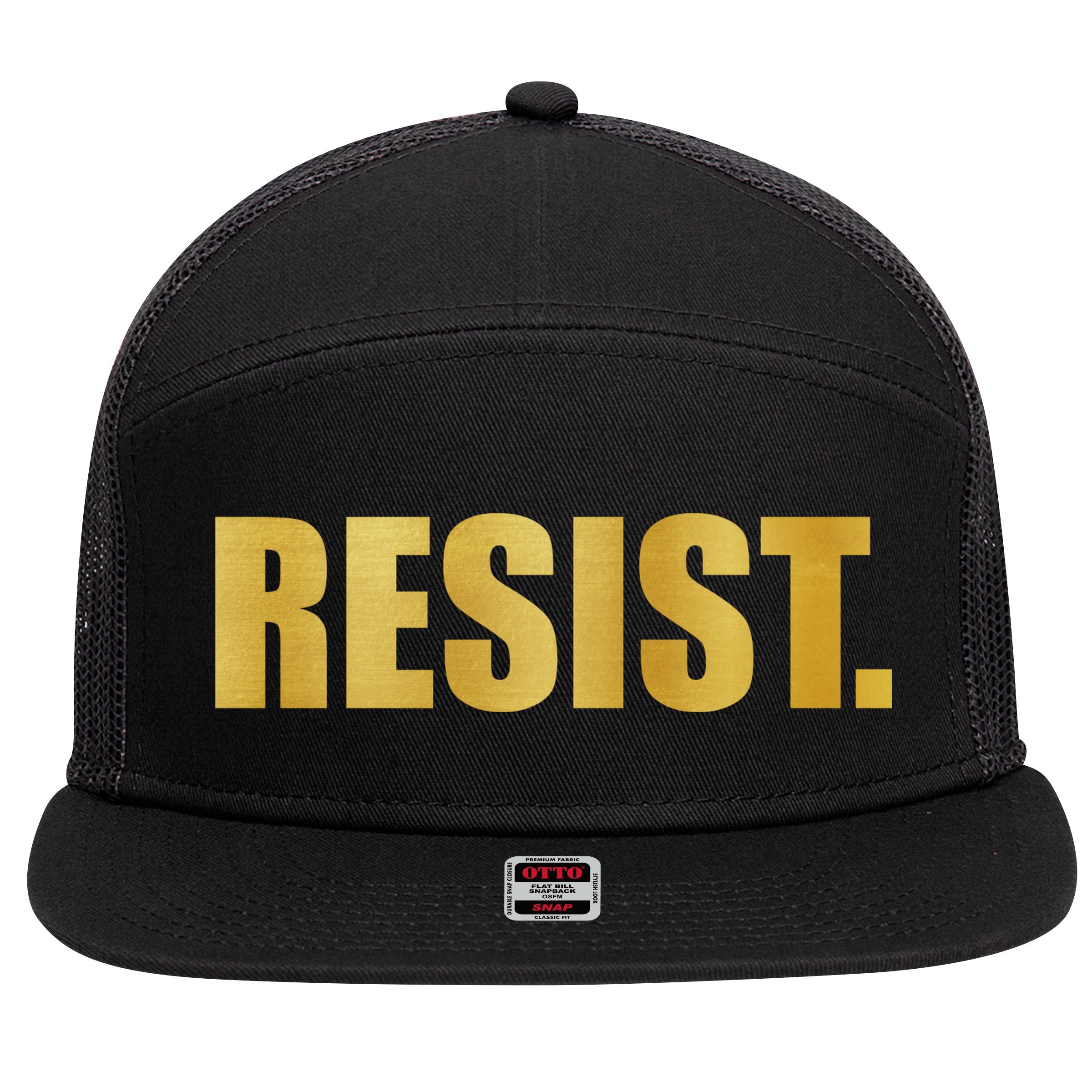 Limited Edition Resist Gold Print 7 Panel Mesh Trucker Snapback Hat