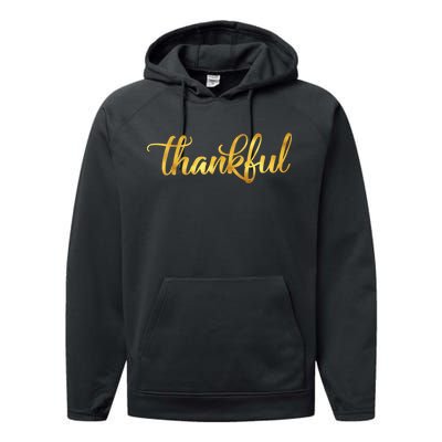 Limited Edition Thankful Thanksgiving Gold Print Performance Fleece Hoodie