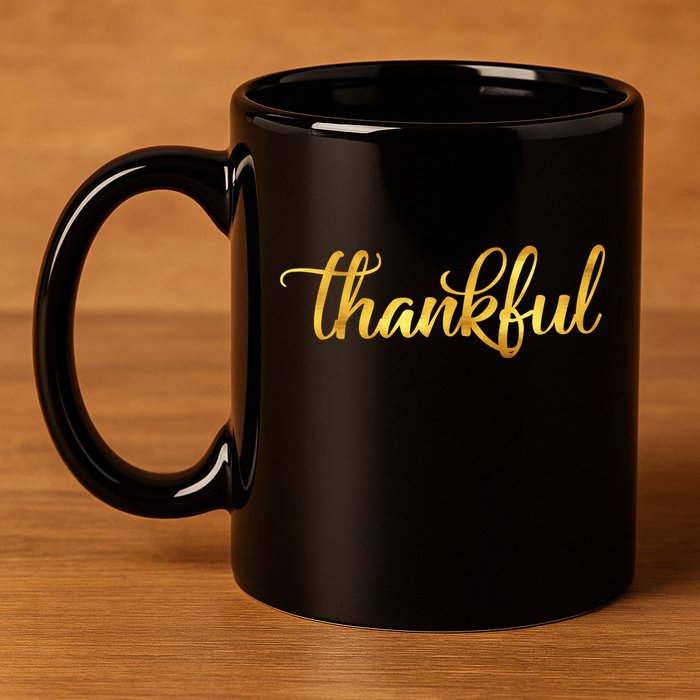 Limited Edition Thankful Thanksgiving Gold Print 11oz C Handle Ceramic Mug