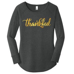 Limited Edition Thankful Thanksgiving Gold Print Women's Perfect Tri Tunic Long Sleeve Shirt