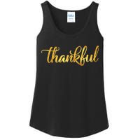 Limited Edition Thankful Thanksgiving Gold Print Ladies Essential Tank